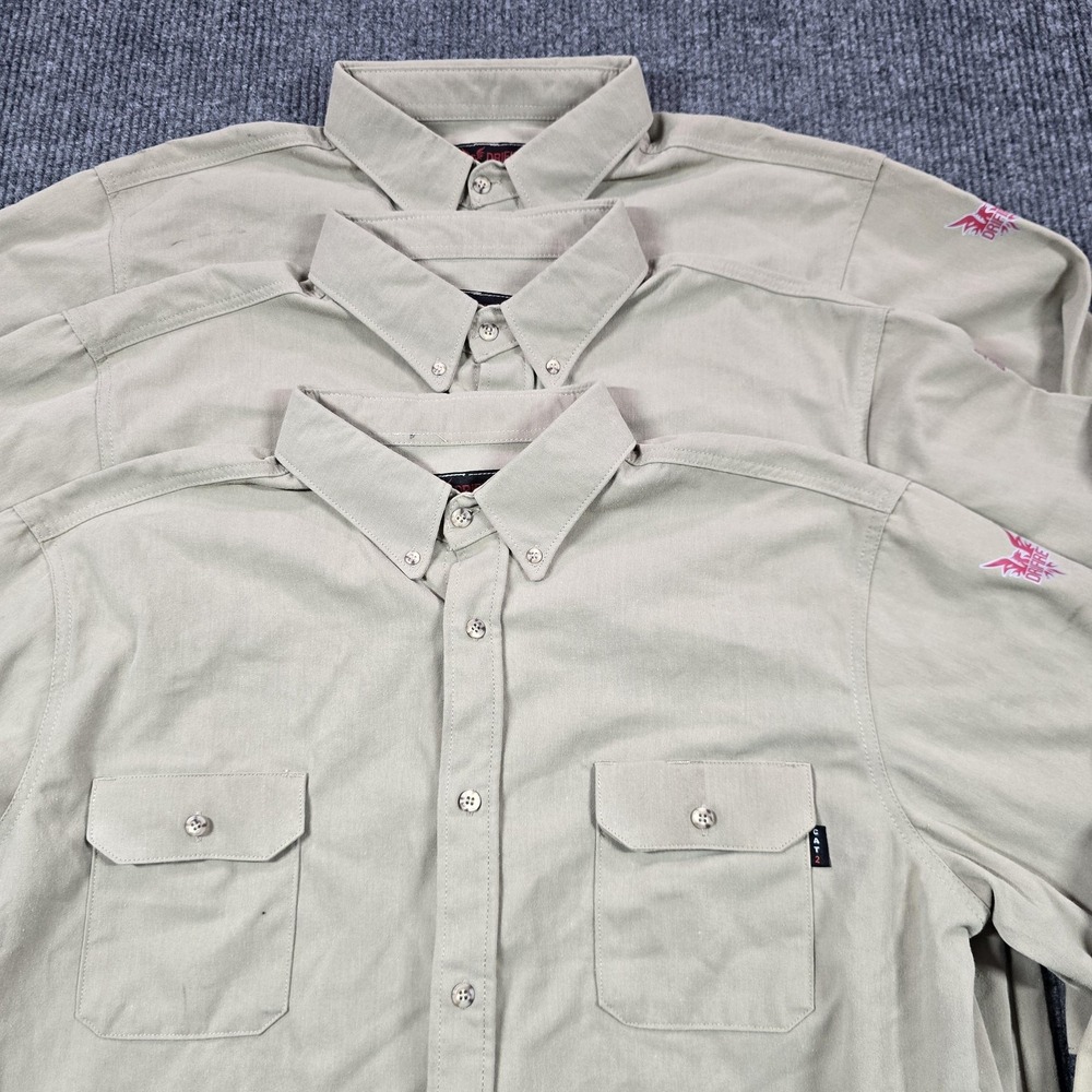DRIFIRE Shirt Mens 2XL Beige Twill Button Up Long Sleeve Workwear USA LOT OF 3